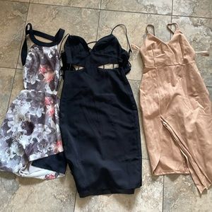 Assorted dresses. Backless, low cut, thigh-knee length